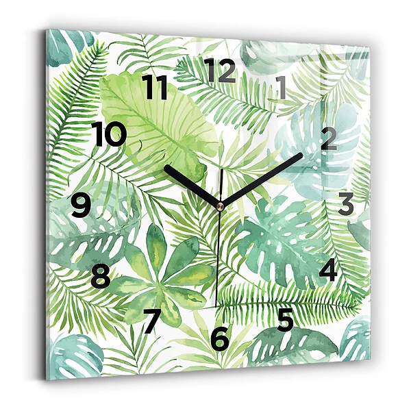 Horloge carrée en verre Feuilles vertes