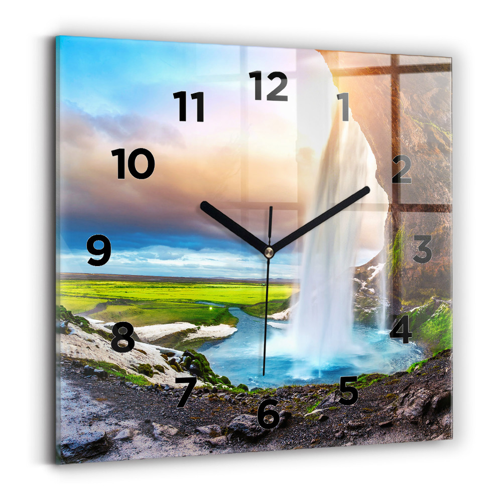 Pendule carrée en verre Chute d'eau en Islande