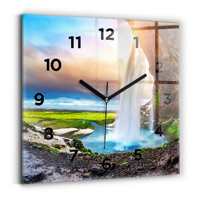 Pendule carrée en verre Chute d'eau en Islande