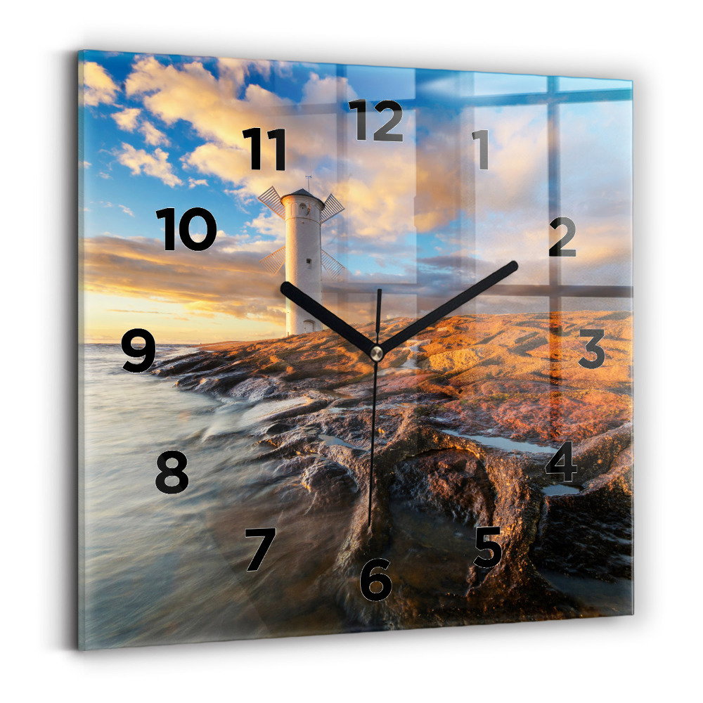 Horloge murale carrée Phare et mer Baltique