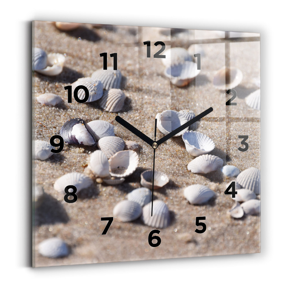 Pendule carrée en verre Coquillages sur la plage