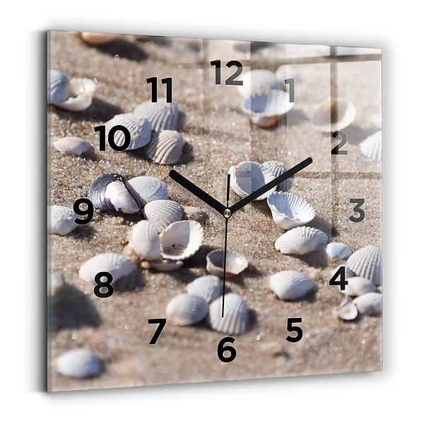 Pendule carrée en verre Coquillages sur la plage