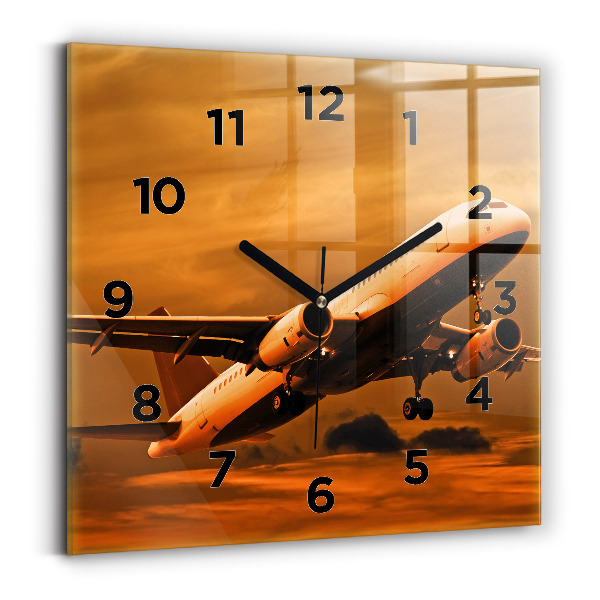 Horloge carrée en verre Voyage en avion