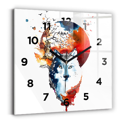 Horloge carrée en verre Loup et plénitude