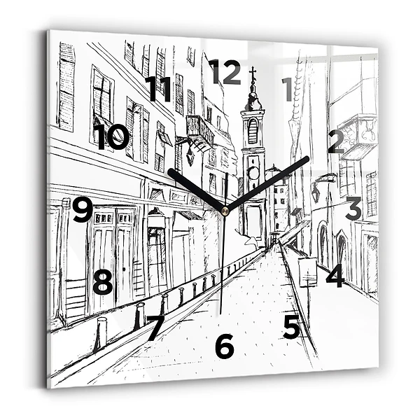 Horloge murale carrée Dessin de ville Provence