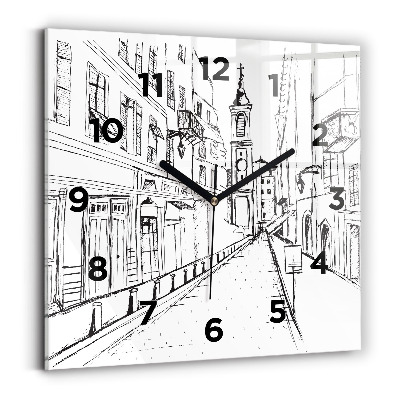 Horloge murale carrée Dessin de ville Provence