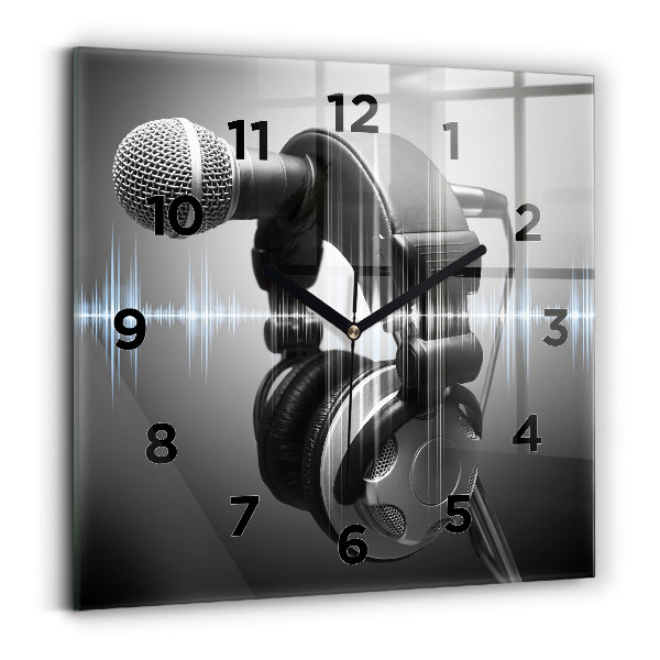 Horloge carrée en verre Microphone et écouteurs