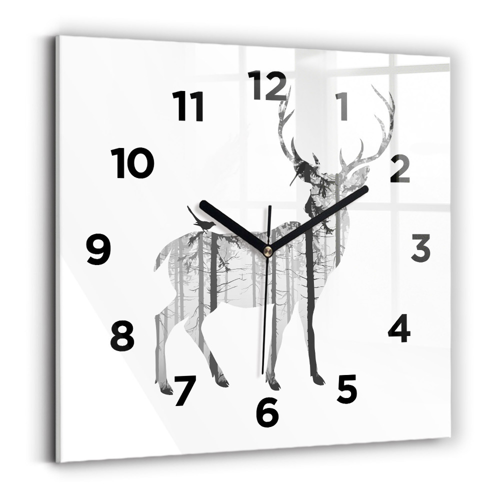 Horloge murale carrée Silhouette d'un cerf Forêt