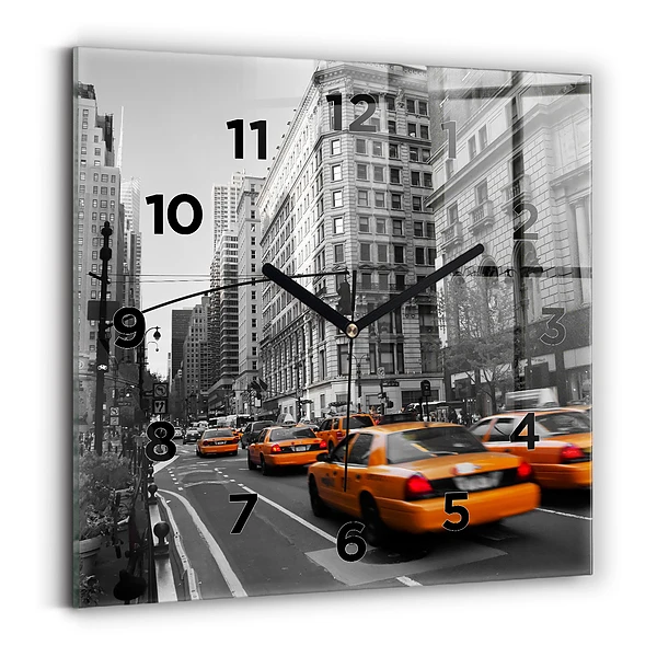 Horloge carrée en verre Manhattan et taxis