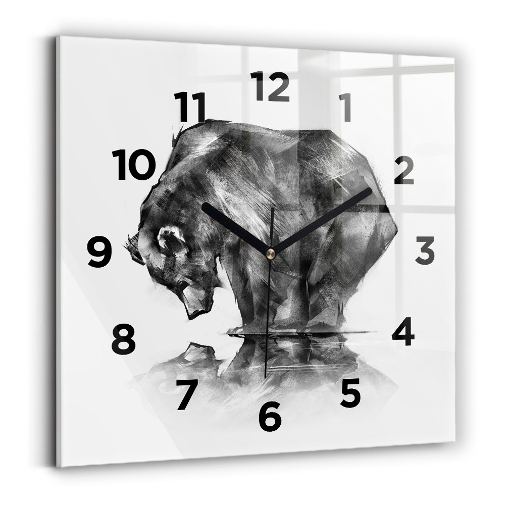 Pendule carrée en verre Dessin d'ours