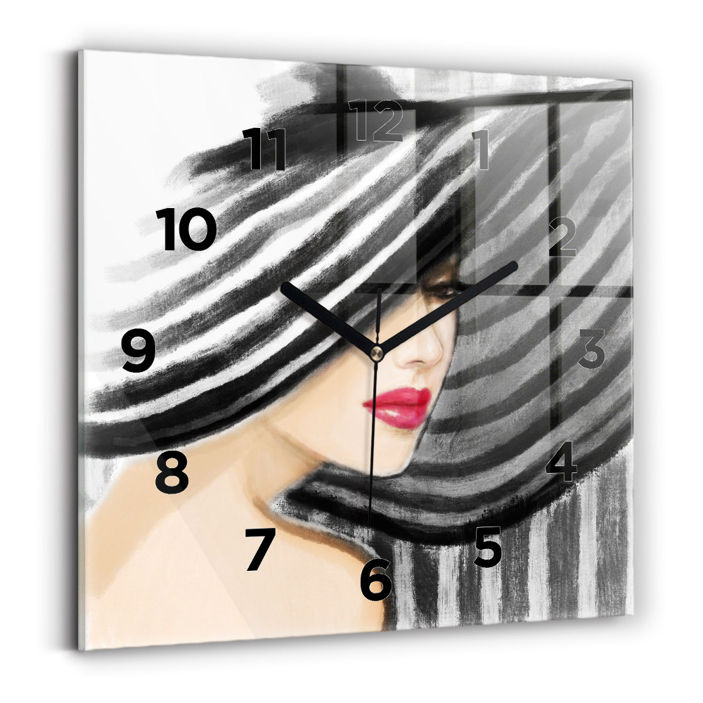 Pendule carrée en verre Femme en noir et blanc