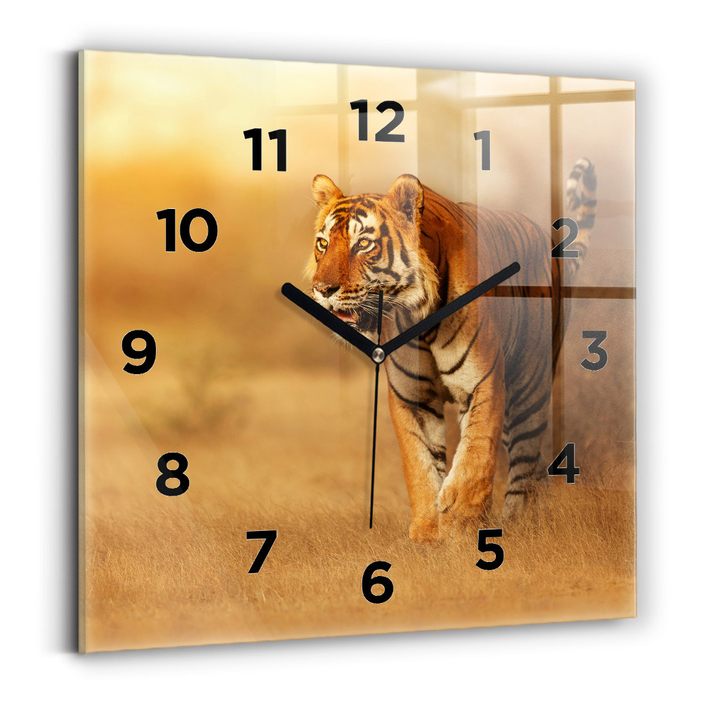 Pendule carrée en verre Chasse au tigre