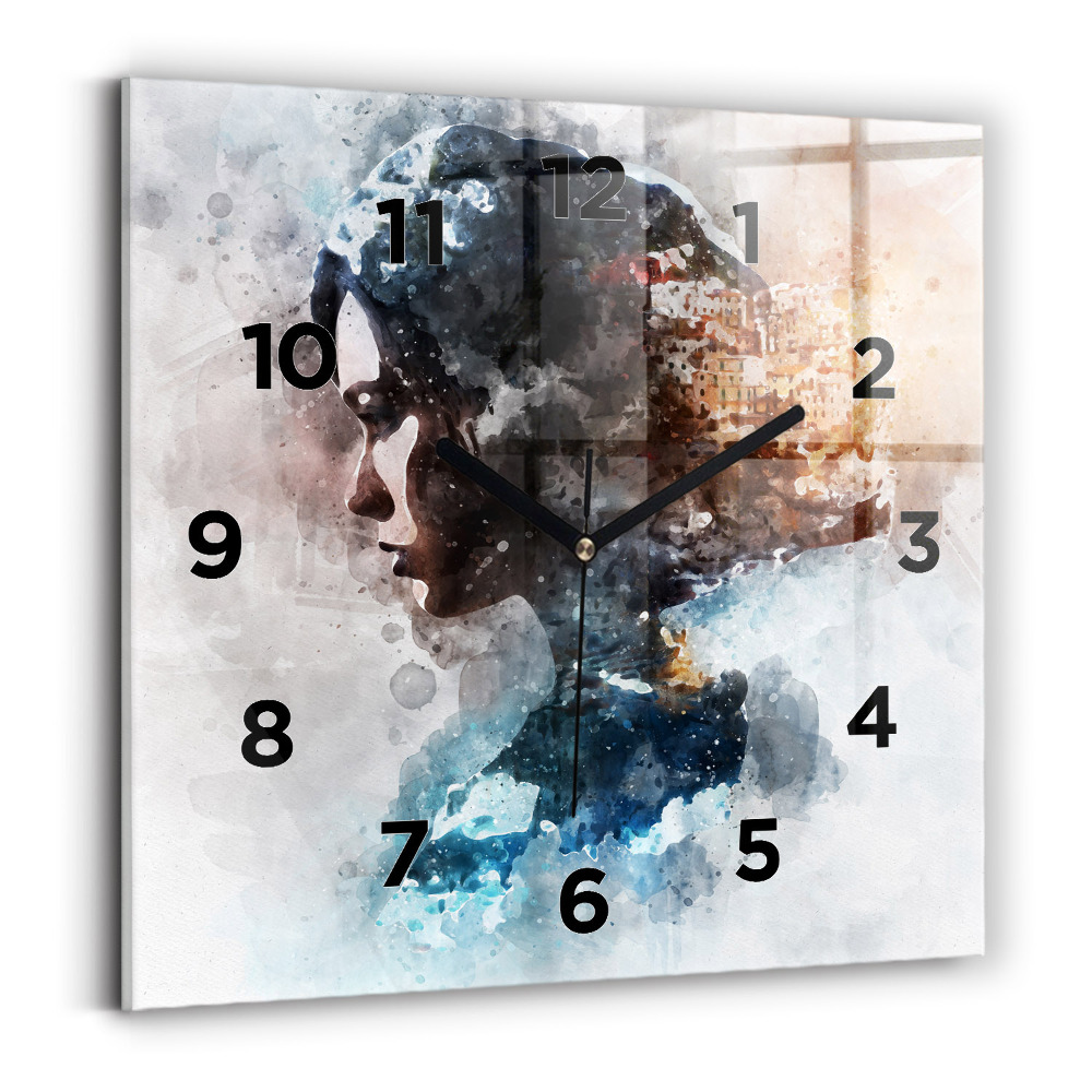 Horloge carrée en verre Visages abstraits