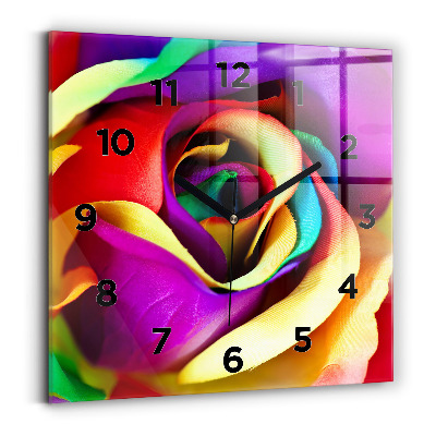 Pendule carrée en verre Rose arc-en-ciel