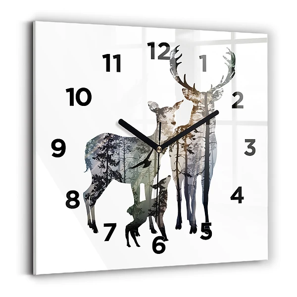 Horloge carrée en verre Famille de cerfs