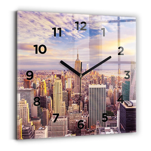 Pendule carrée en verre Coucher de soleil à New York