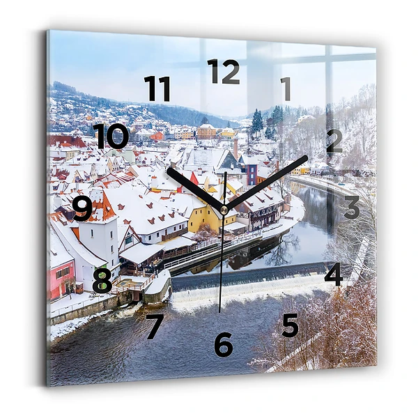 Horloge carrée en verre Panorama de la ville en hiver