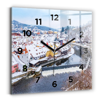 Horloge carrée en verre Panorama de la ville en hiver