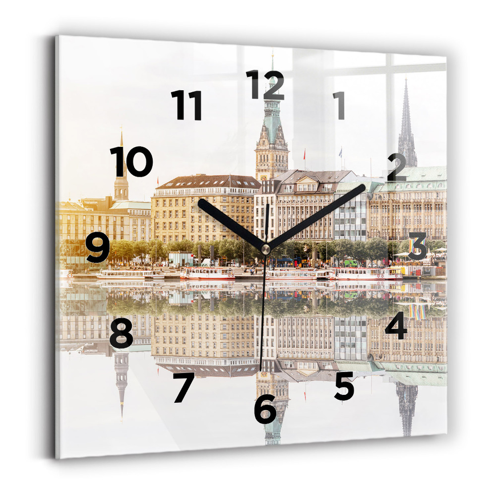 Horloge carrée en verre Fleuve Hambourg Allemagne