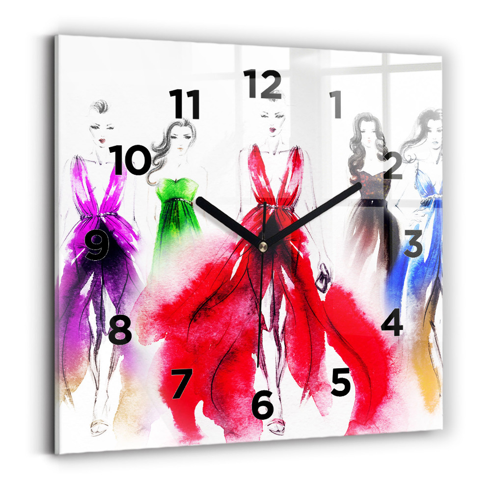 Horloge carrée en verre Femmes en robes colorées