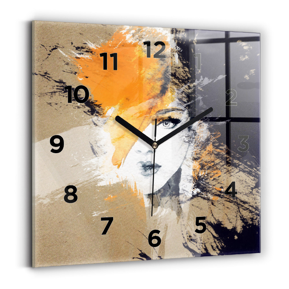 Pendule carrée en verre Portrait de femme abstrait