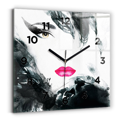 Horloge murale carrée Portrait d'une femme aux lèvres rouges