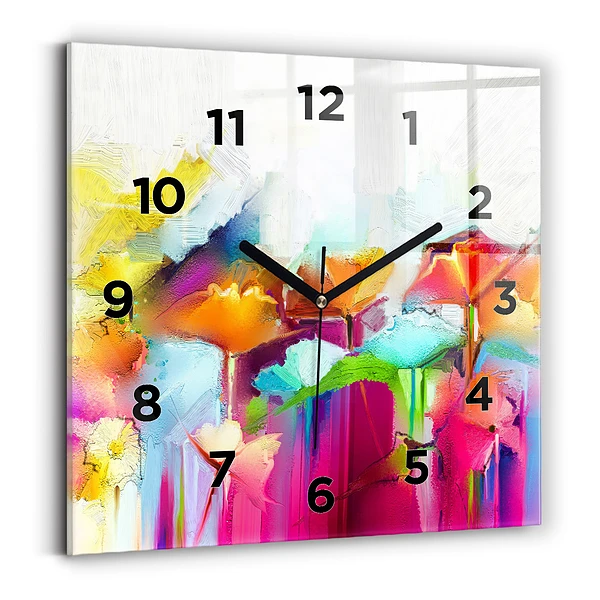 Horloge murale carrée Fleurs abstraites