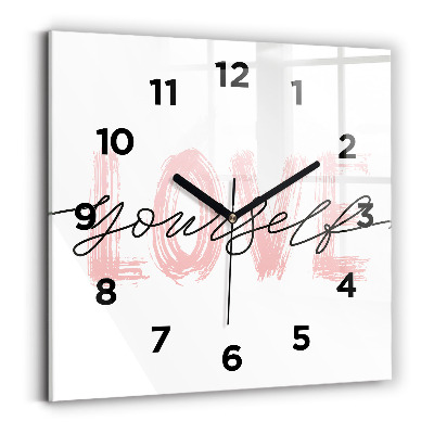 Horloge murale carrée Inscription Love yourself