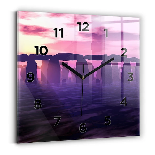 Horloge carrée en verre Coucher de soleil à Stonehenge