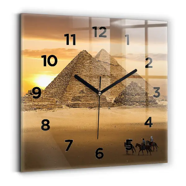 Pendule carrée en verre Pyramides et coucher de soleil