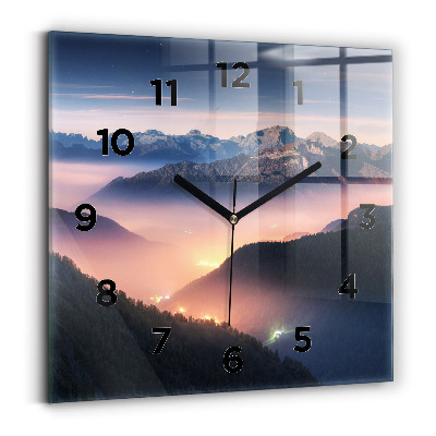 Horloge carrée en verre Paysage de pics montagneux