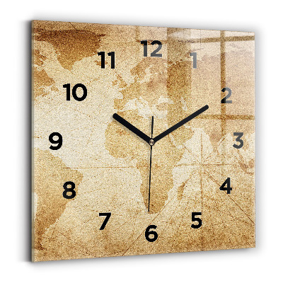 Horloge murale carrée Carte du monde ancienne