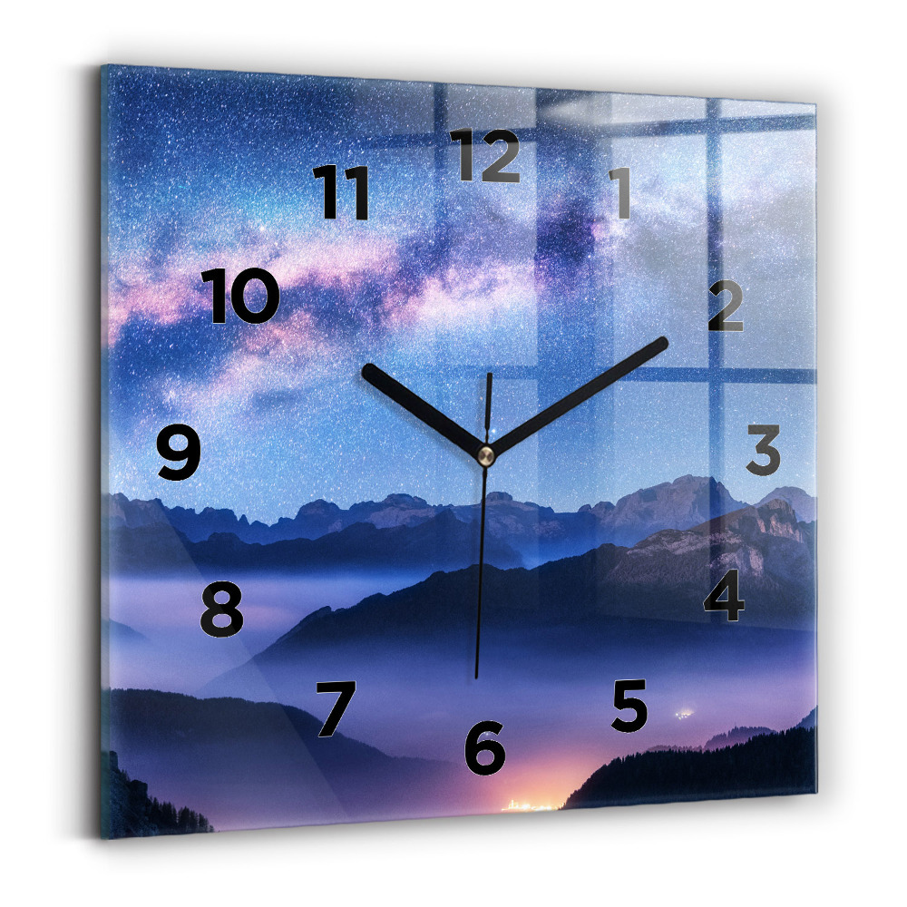Pendule carrée en verre Voie lactée et montagnes