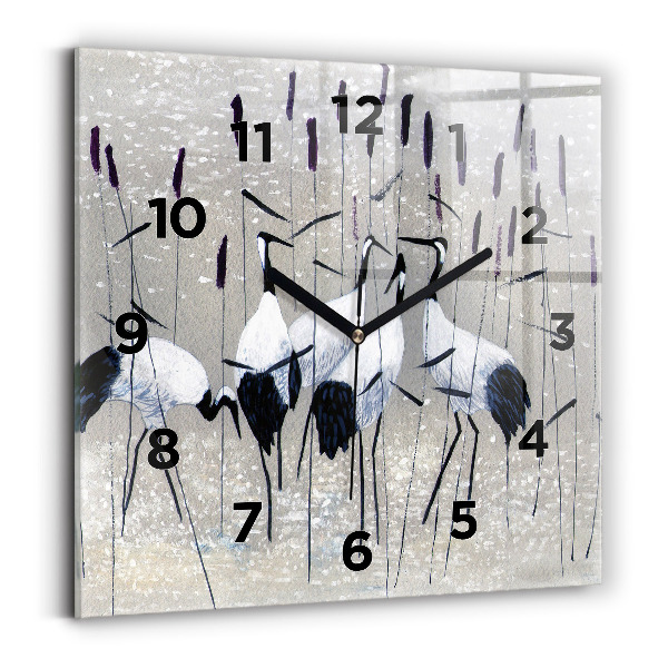 Horloge murale carrée Grues dans les roseaux