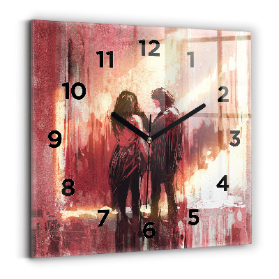 Pendule carrée en verre Jeune couple amoureux