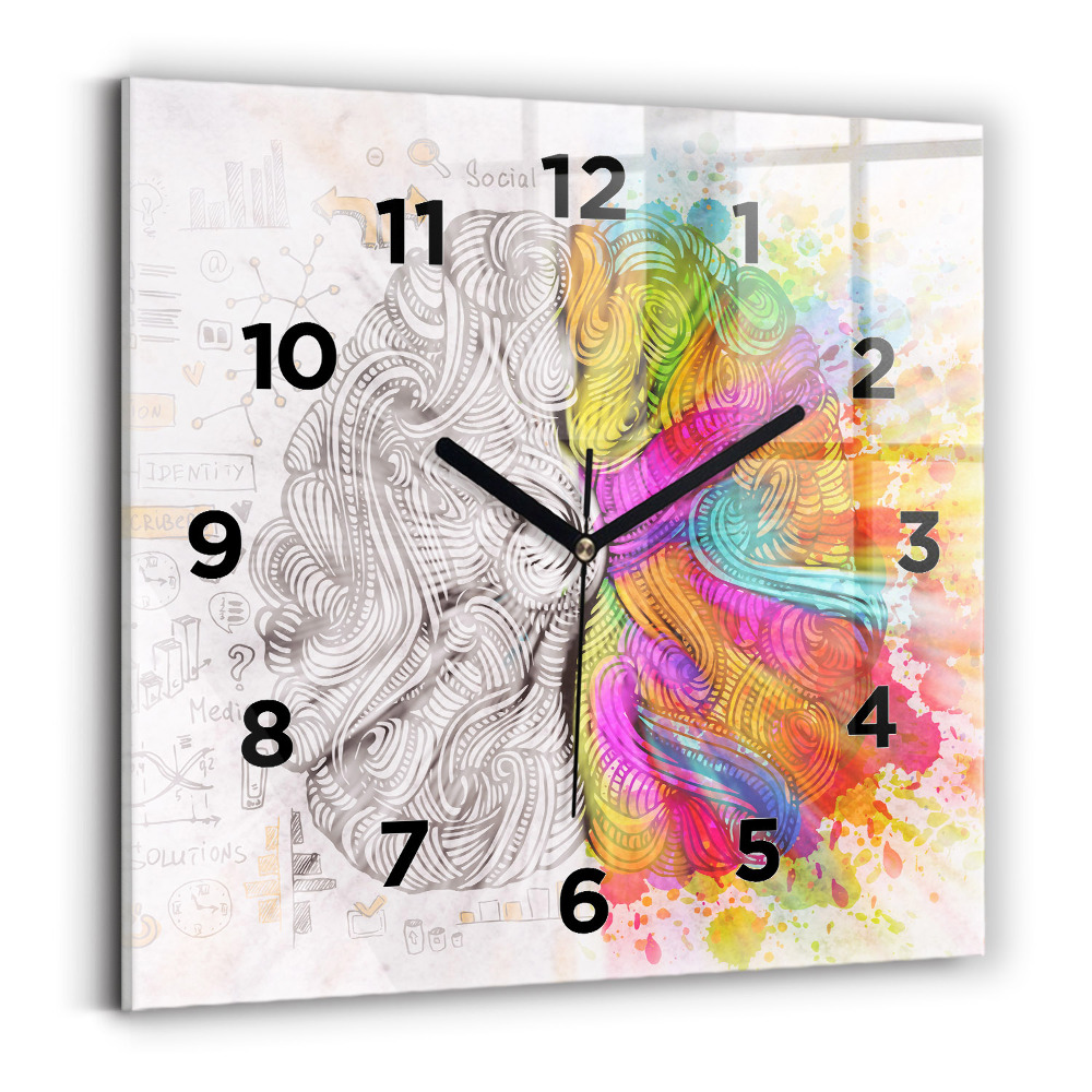 Horloge carrée en verre Cerveau abstrait