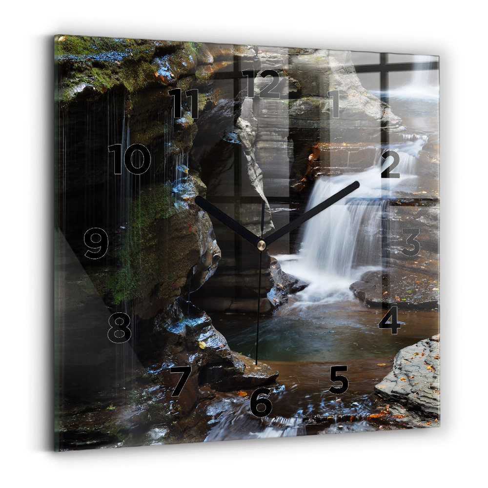 Horloge carrée en verre Cascade et rochers d'Islande