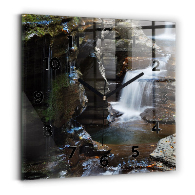 Horloge carrée en verre Cascade et rochers d'Islande