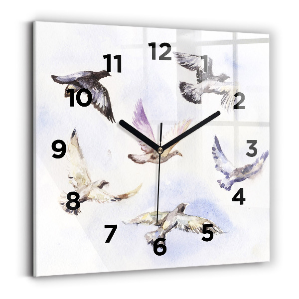 Pendule carrée en verre Oiseaux volants