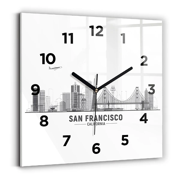 Horloge carrée en verre Ligne d'horizon de San Francisco