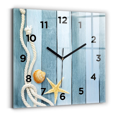 Horloge carrée en verre Planches rayées et coquillage