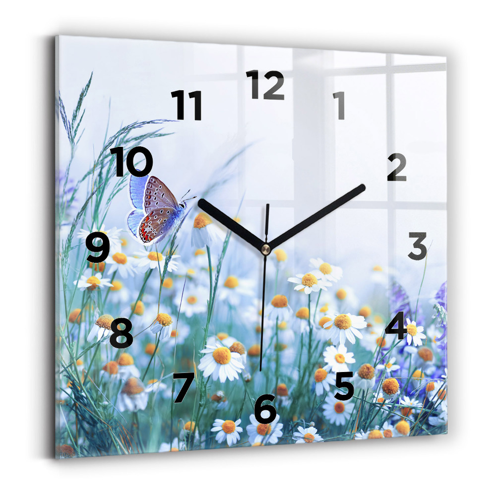 Horloge murale carrée Papillon dans une prairie