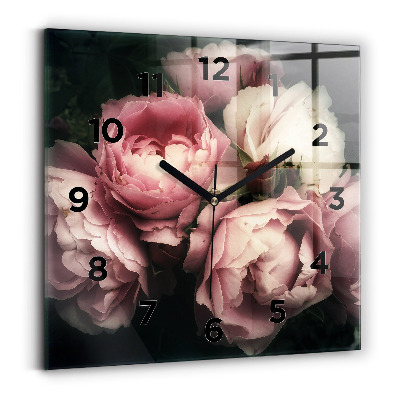 Pendule carrée en verre Bouquet de roses roses