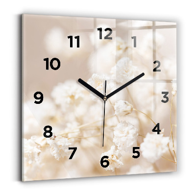 Horloge carrée en verre Petites fleurs blanches