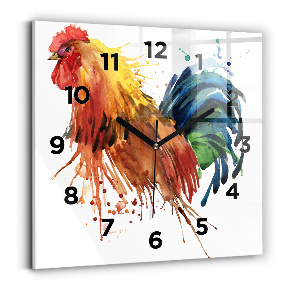 Horloge carrée en verre Coq coloré