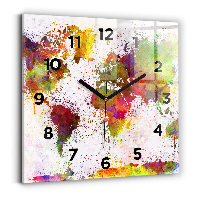 Pendule carrée en verre Carte du monde en aquarelle