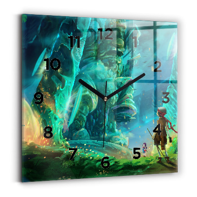 Horloge carrée en verre Enfants dans une forêt