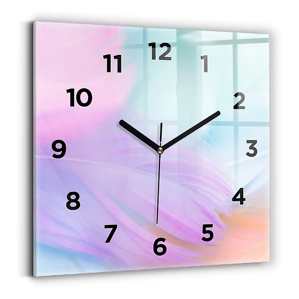 Horloge murale carrée Plumes colorées