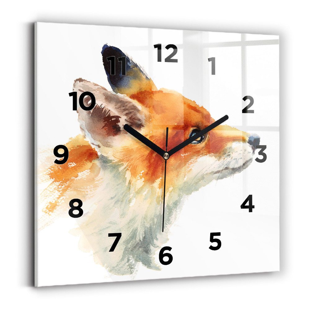 Horloge carrée en verre Aquarelle jeune renard