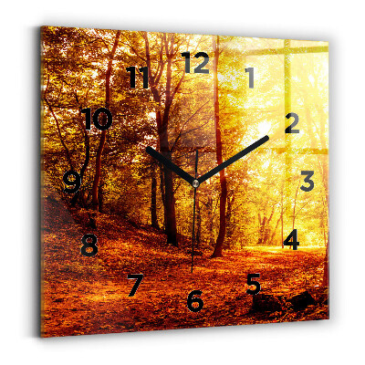 Horloge murale carrée Paysage forestier au soleil